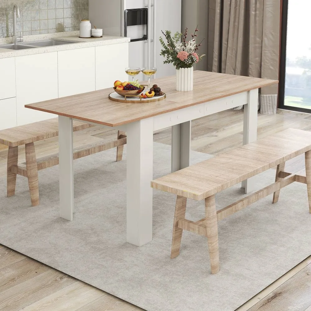 Costway Extendable Wooden Dining Table 120-158cm Modern Kitchen Table in White 3