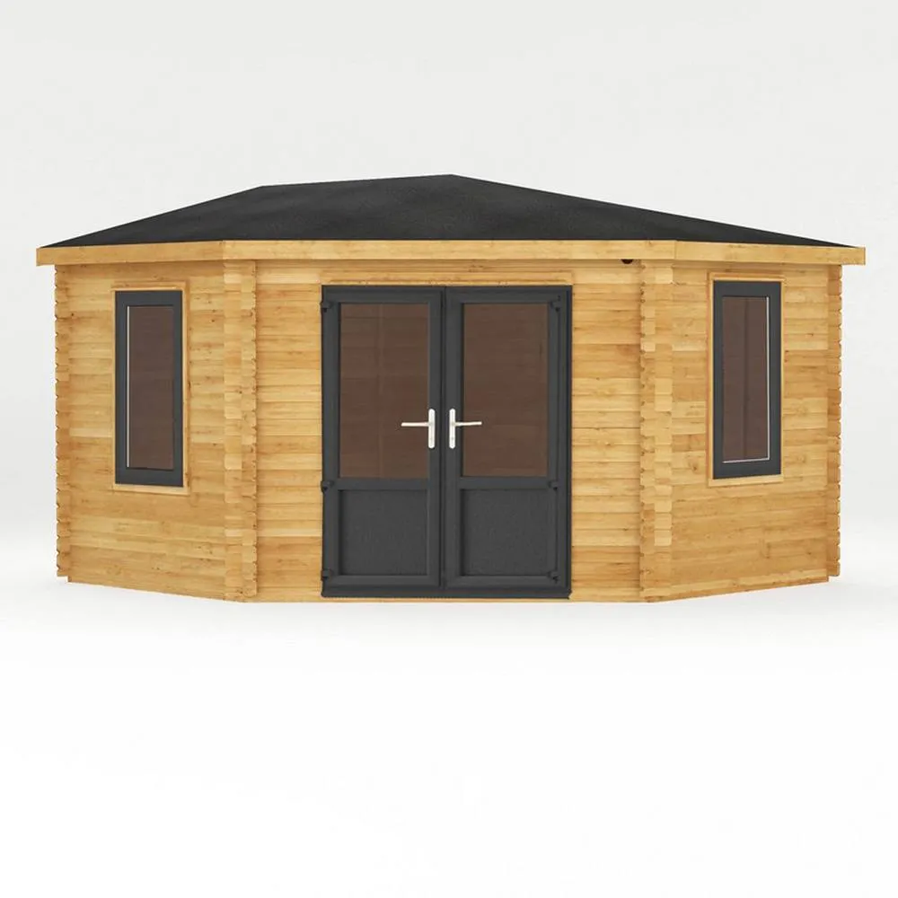 Mercia 44 mm Corner Cabin with UPVC Windows & Doors - L415 x W409 x H287 cm in Brown 4