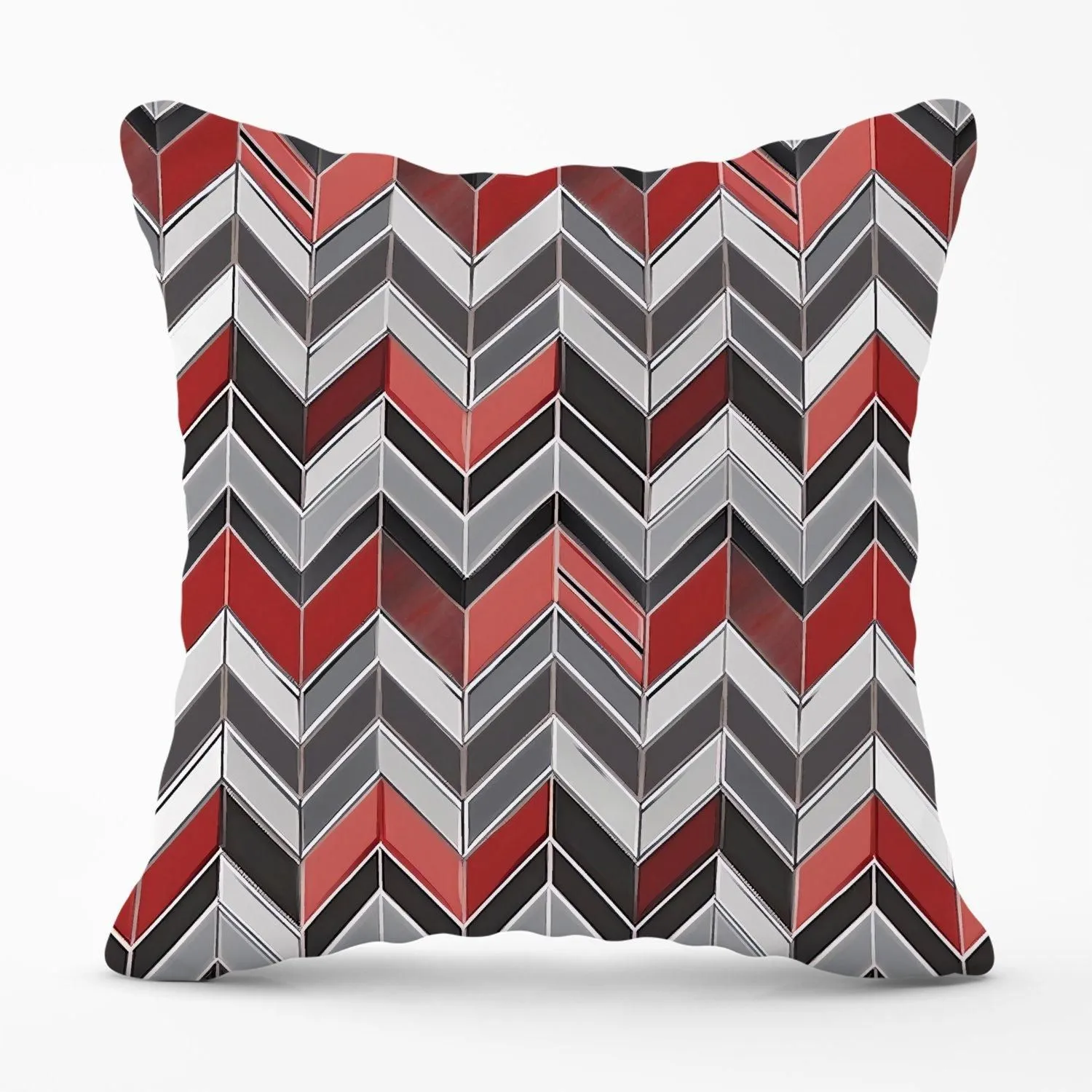 Warren Reed - Designer Red Grey Geometric Pattern Outdoor Cushion