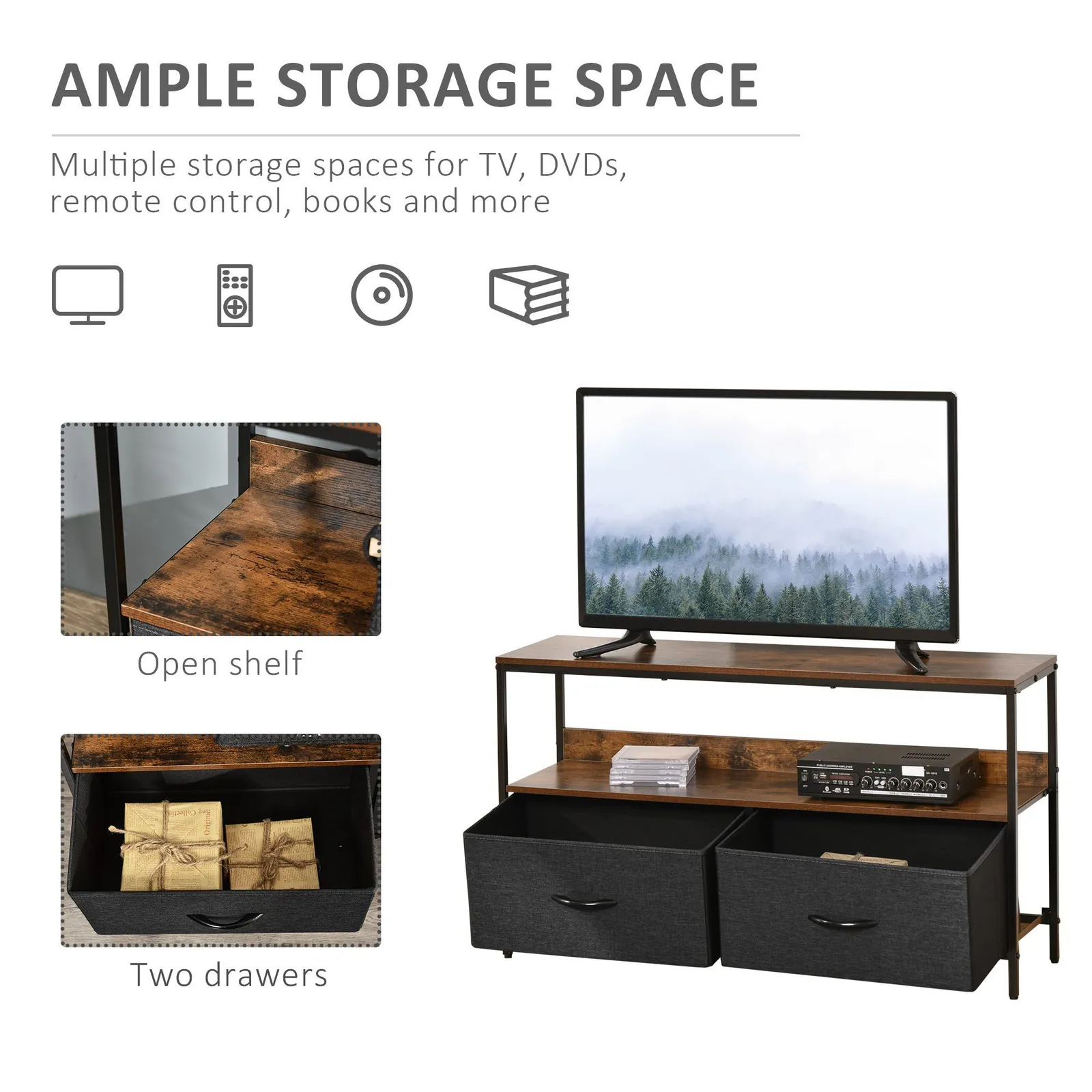 HOMCOM Cabinet, TV Console Unit W/ Foldable Linen Drawers, TV Stand for Living Room in Brown 6