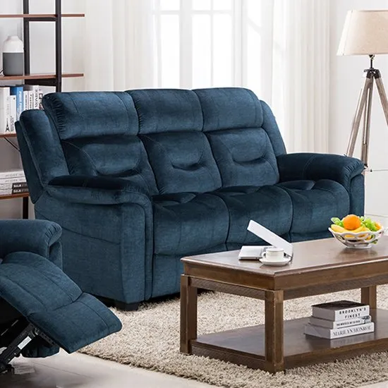 Dudley Fabric Upholstered Fixed 3 Seater Sofa In Nett Blue