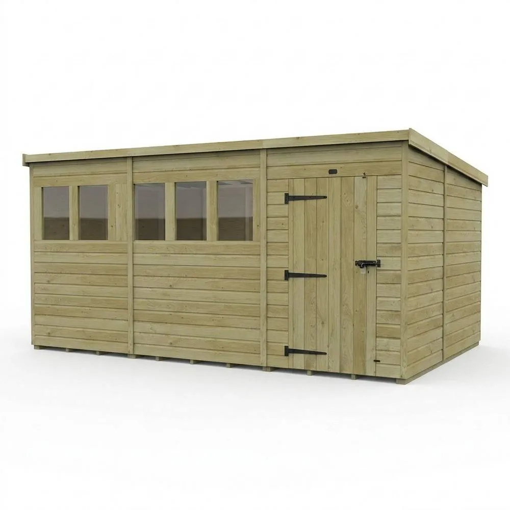 Buttercup Farm 17ft x 10ft Pent Garden Shed Single Door With Windows - Timber in Brown