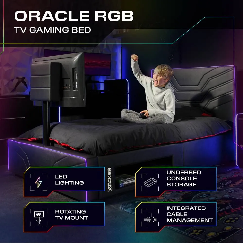 X Rocker Oracle TV Bed with LED Lighting & Underbed Media Storage in Black 2