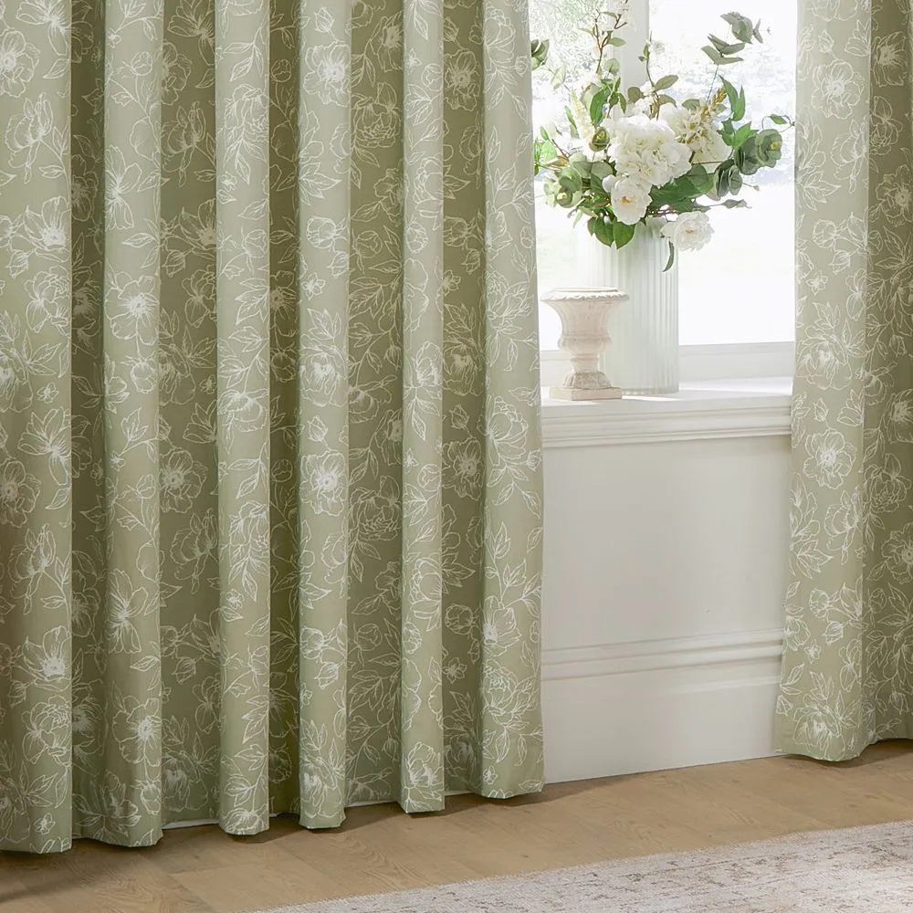 Wylder Bella Floral 100% Cotton Eyelet Curtain Pair in Green 4