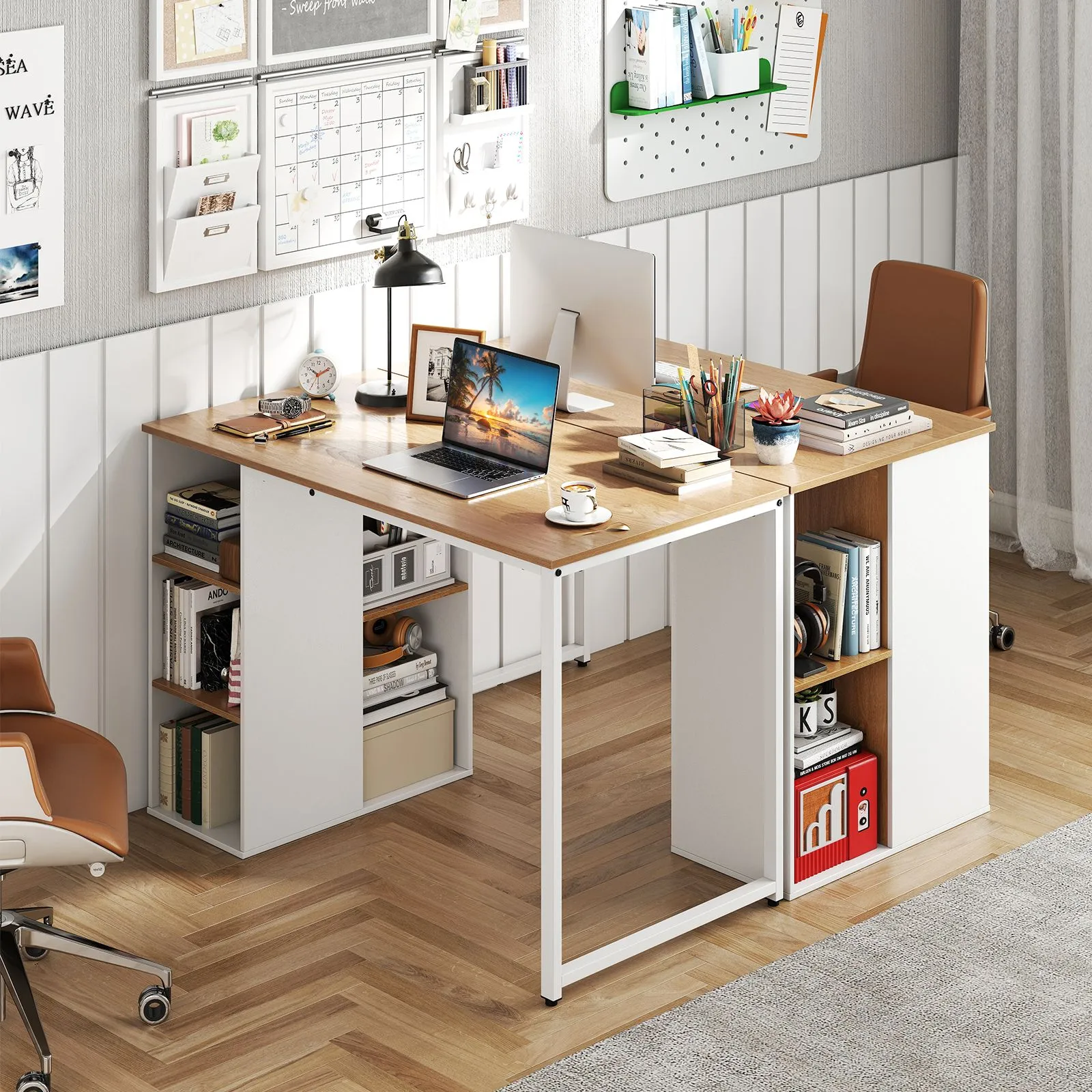Costway 115 CM Computer Desk Modern Home Office Desk in Natural 5