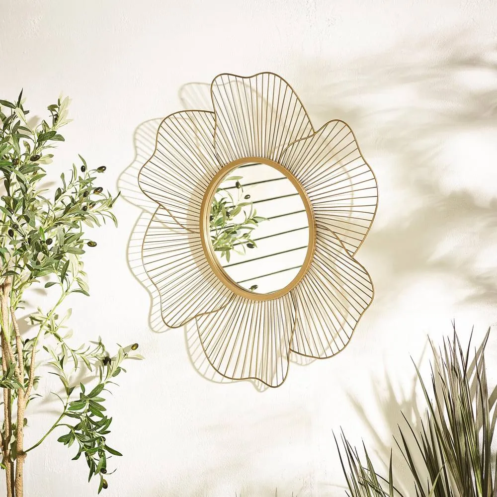 FurnitureboxUK Flora Medium Round Flower Frame 80cm Garden Mirror in Gold 1