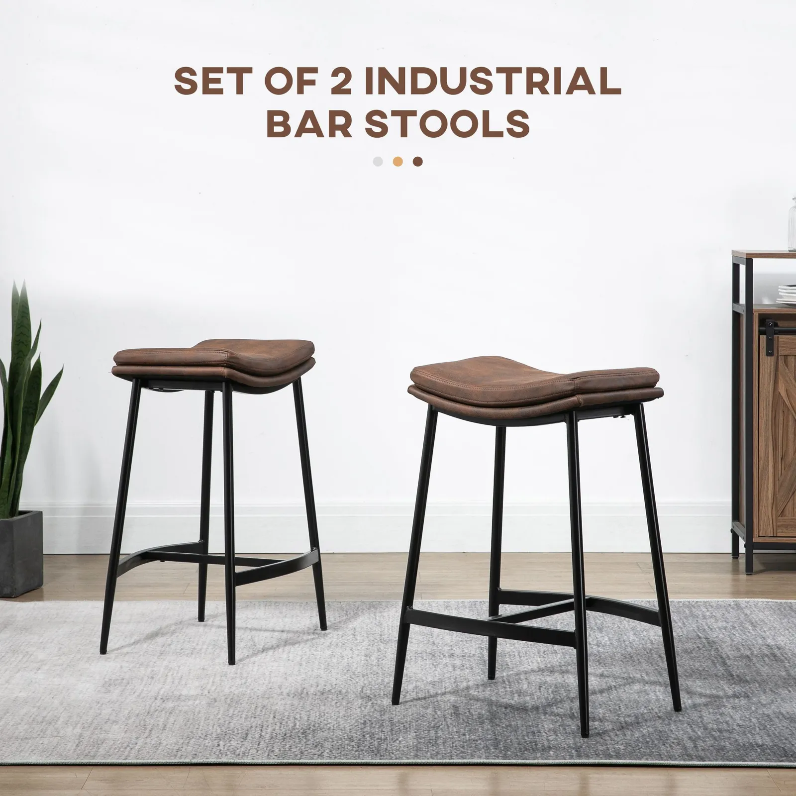 HOMCOM Breakfast Bar Stools Set of 2 Upholstered Barstools w/ Curved Seat in Brown 4