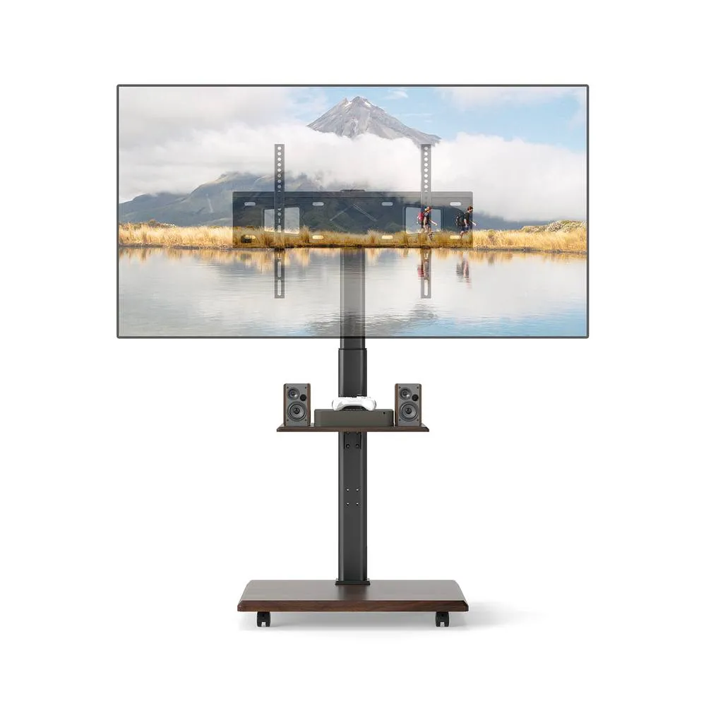 Costway Rolling TV Stand Mobile TV Cart for 32"-75" TVs W/Shelf&30° Tilt Mount in Black