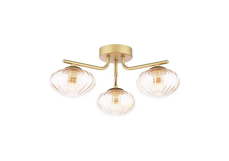Edin Amber Glass 3 Light Semi Flush Ceiling Light