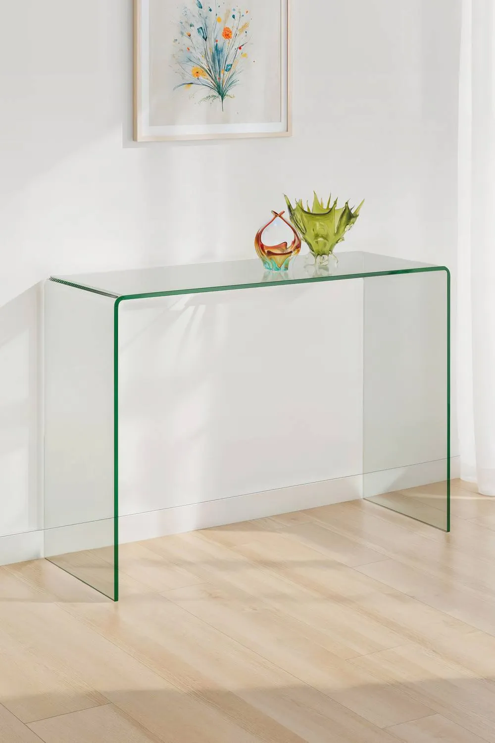 Julian Bowen Amalfi Rectangular Bent Glass Console Table in Clear