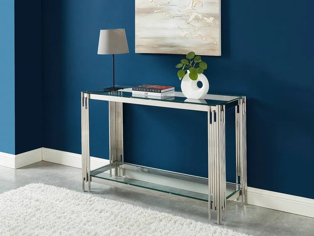 Vente-unique 1-Shelf Side Table - Tempered Glass & Stainless Steel - Chrome in Silver 3