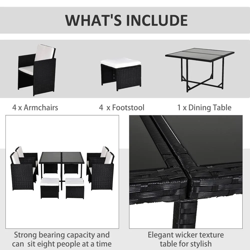 OUTSUNNY 8 Seater Cube Rattan Garden Furniture Dining Set with Cushions in Black 5