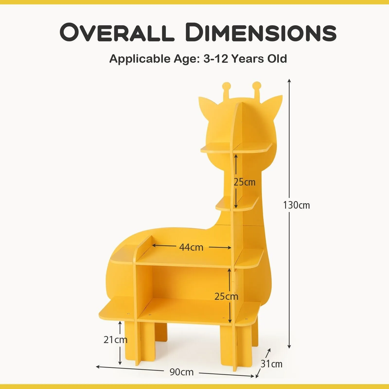 Costway Giraffe Bookcase 4 Tiers Toy Storage Organizer Wooden Bookshelf in Yellow 2
