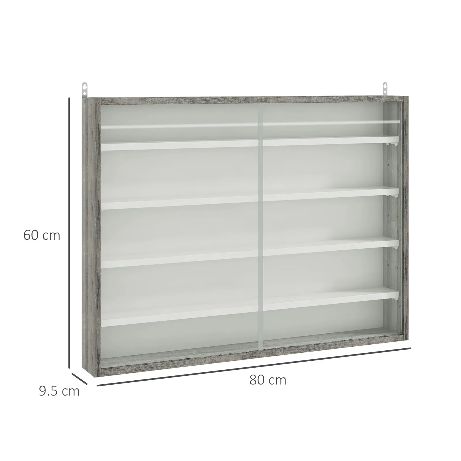 HOMCOM 5-Tier Wall Display Shelf Unit Cabinet w/ Shelves Glass Doors in Grey 3