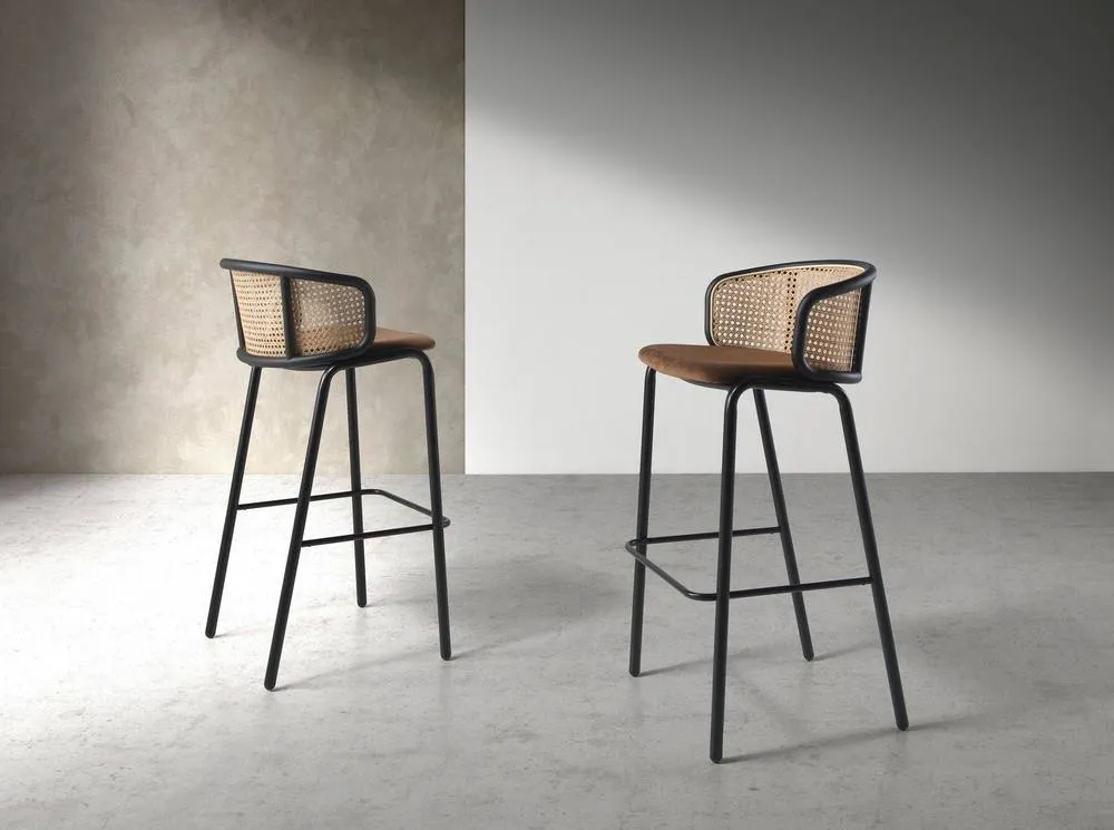 Angel Cerda Rattan Back Brown Velvet Stool 515095 cm 3
