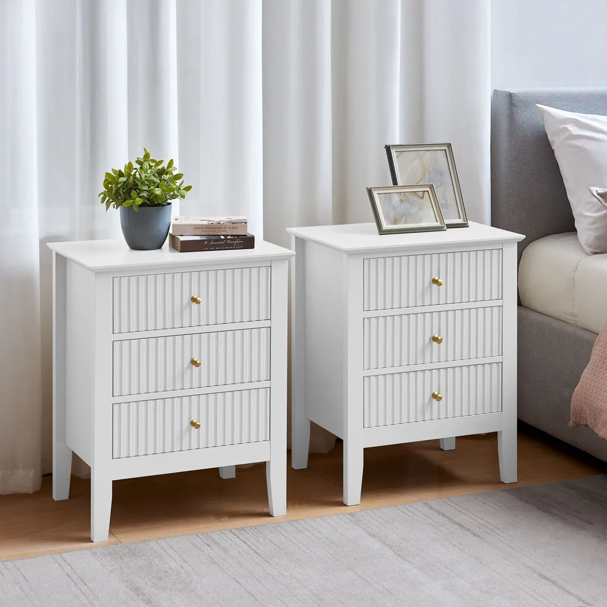 Melody Maison 6 Drawer Chest Of Drawers, Tall 5 Drawer Bedside Table & Pair Of 3 Drawer Bedside Tables - Hales White Range 3