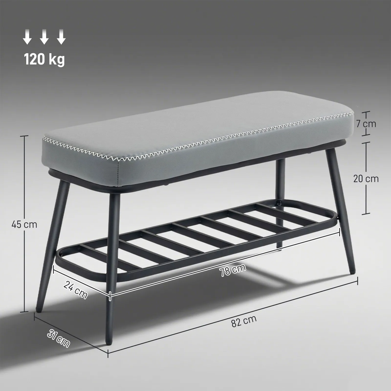 HOMCOM Shoe Bench, PU Leather Shoe Storage Bench for Entryway in Grey 3