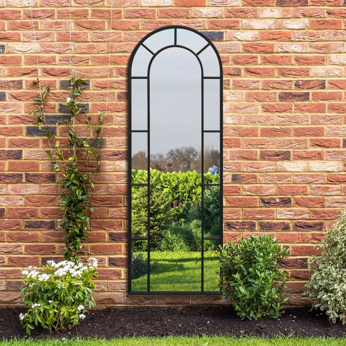 MirrorOutlet Black Framed Arched Leaner Garden Wall Mirror 67" X 24" (170 X 60CM) 6
