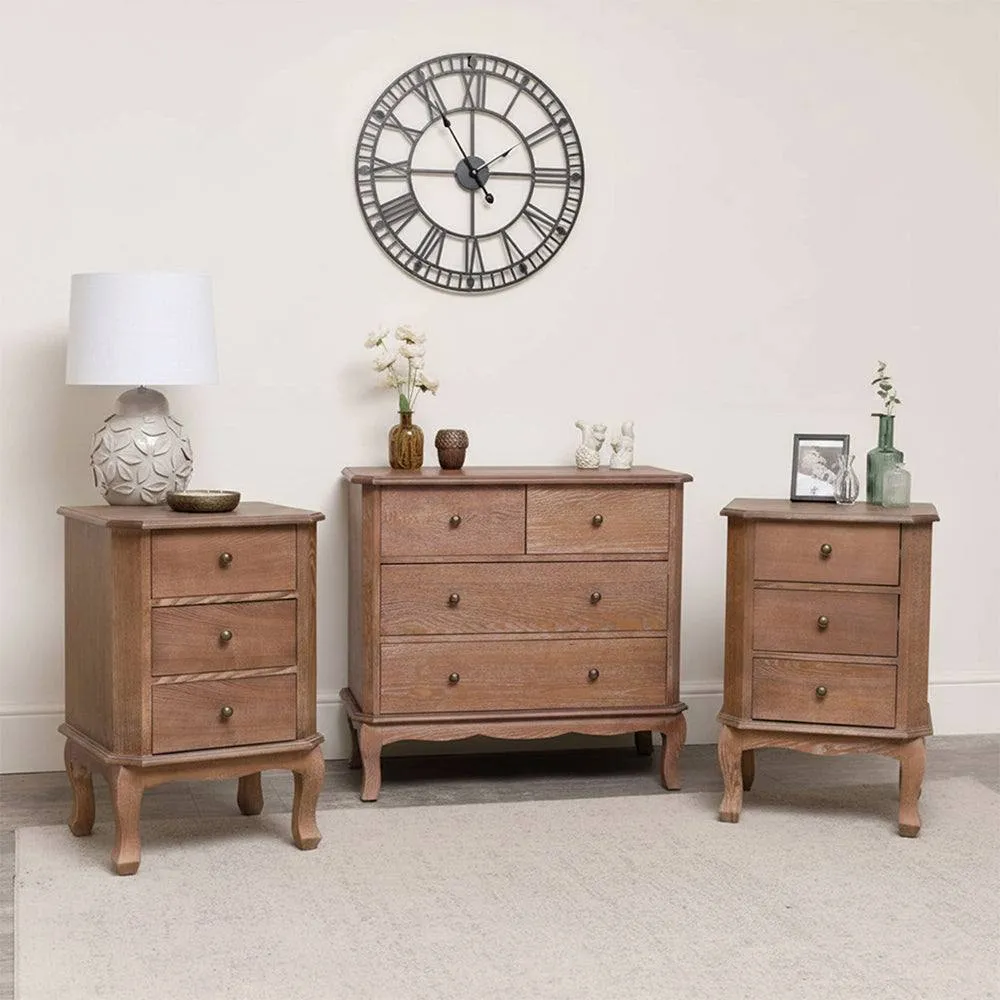 Melody Maison Chest of 4 Drawers & Pair of Bedside Tables - Ashwell Range in Brown