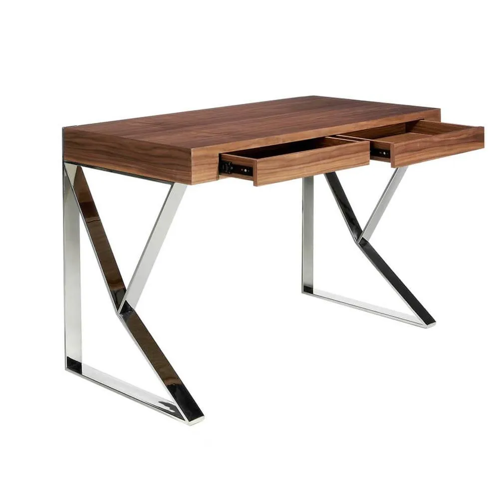 Angel Cerda Walnut Veneer Desk with Chrome-Plated Steel Legs in Brown 6