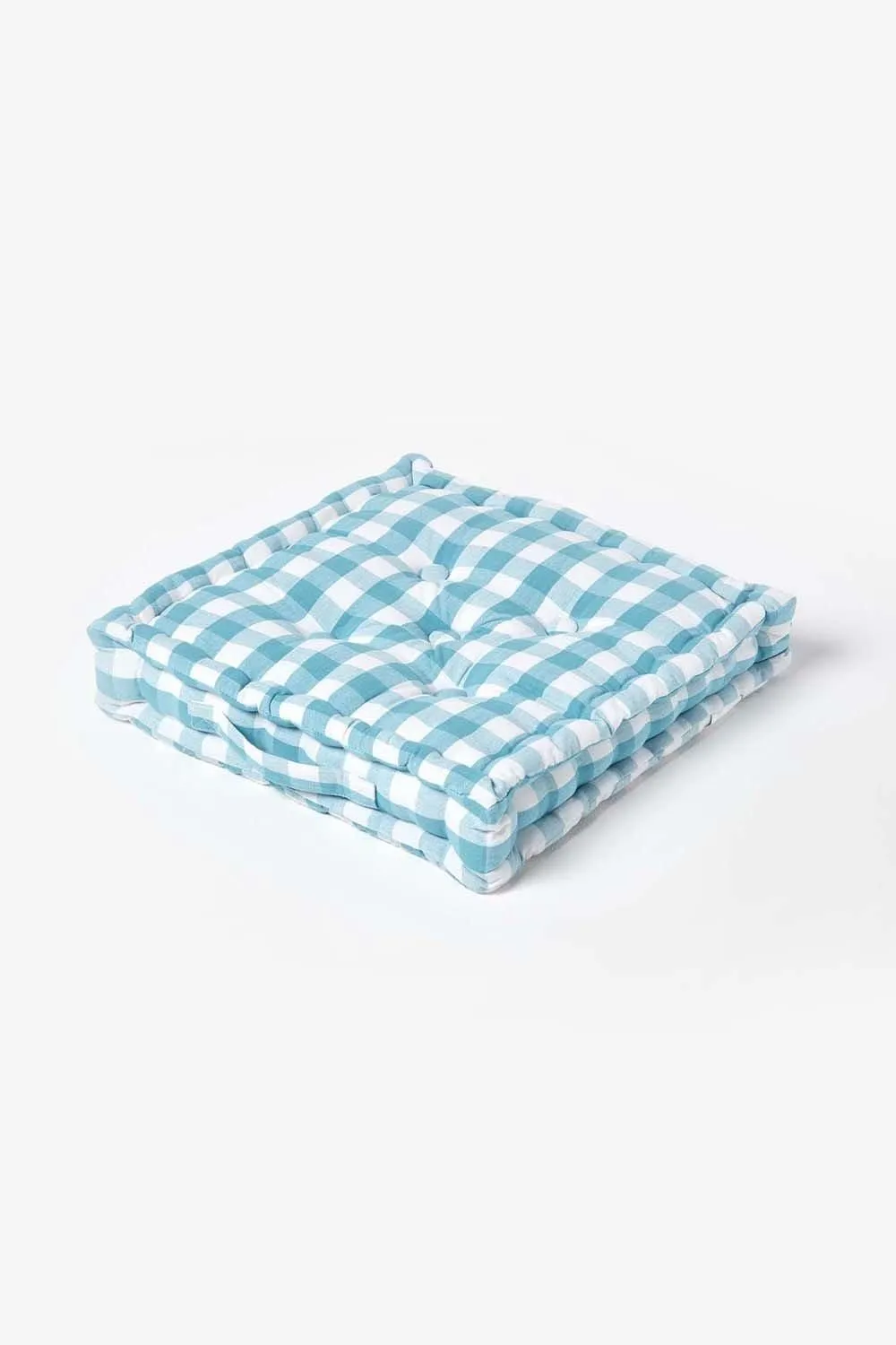 Homescapes Block Check Cotton Gingham Floor Cushion in Blue 1