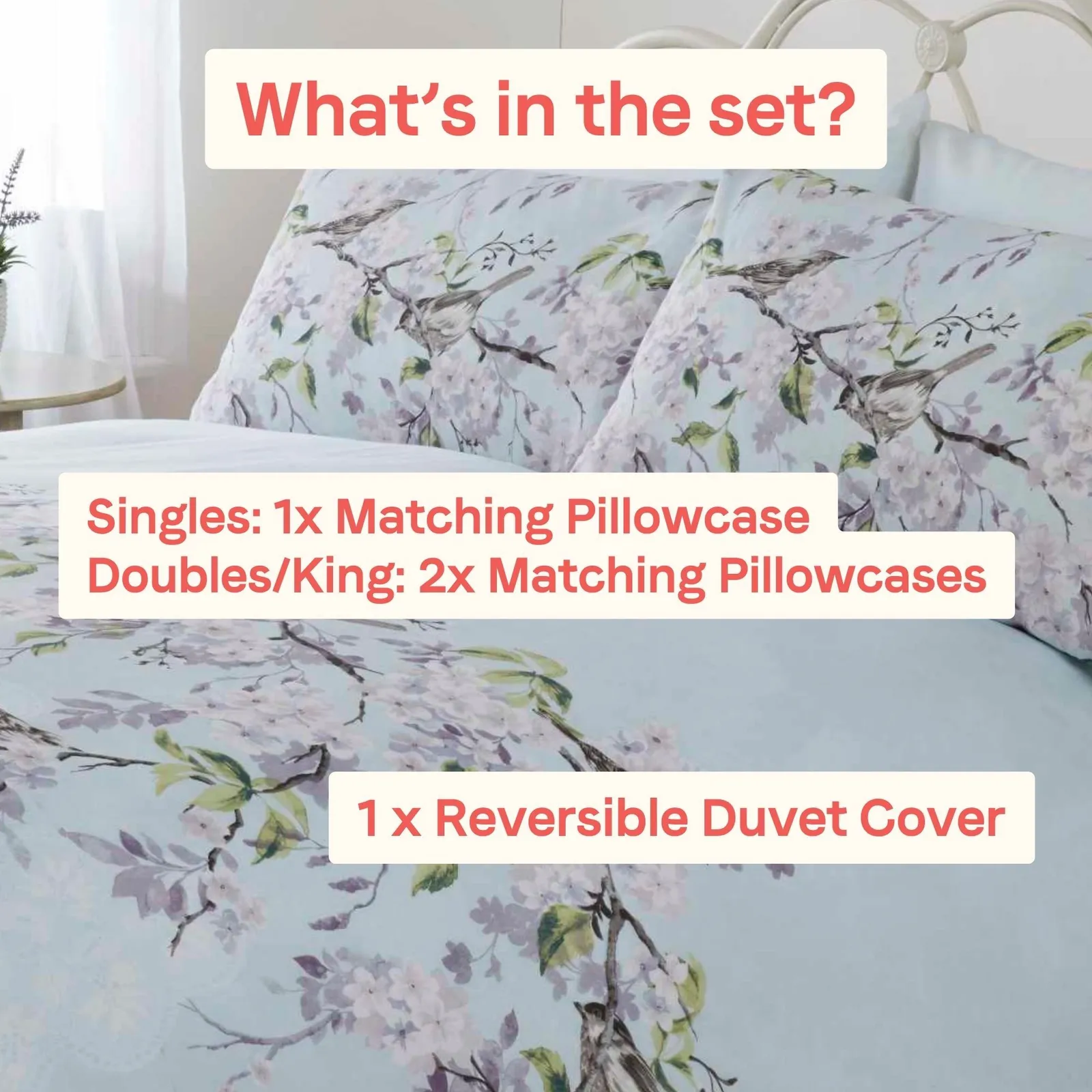 Rapport Home Eloise Floral Polycotton Duvet Cover Set with Pillowcase in Duck Egg Blue 4