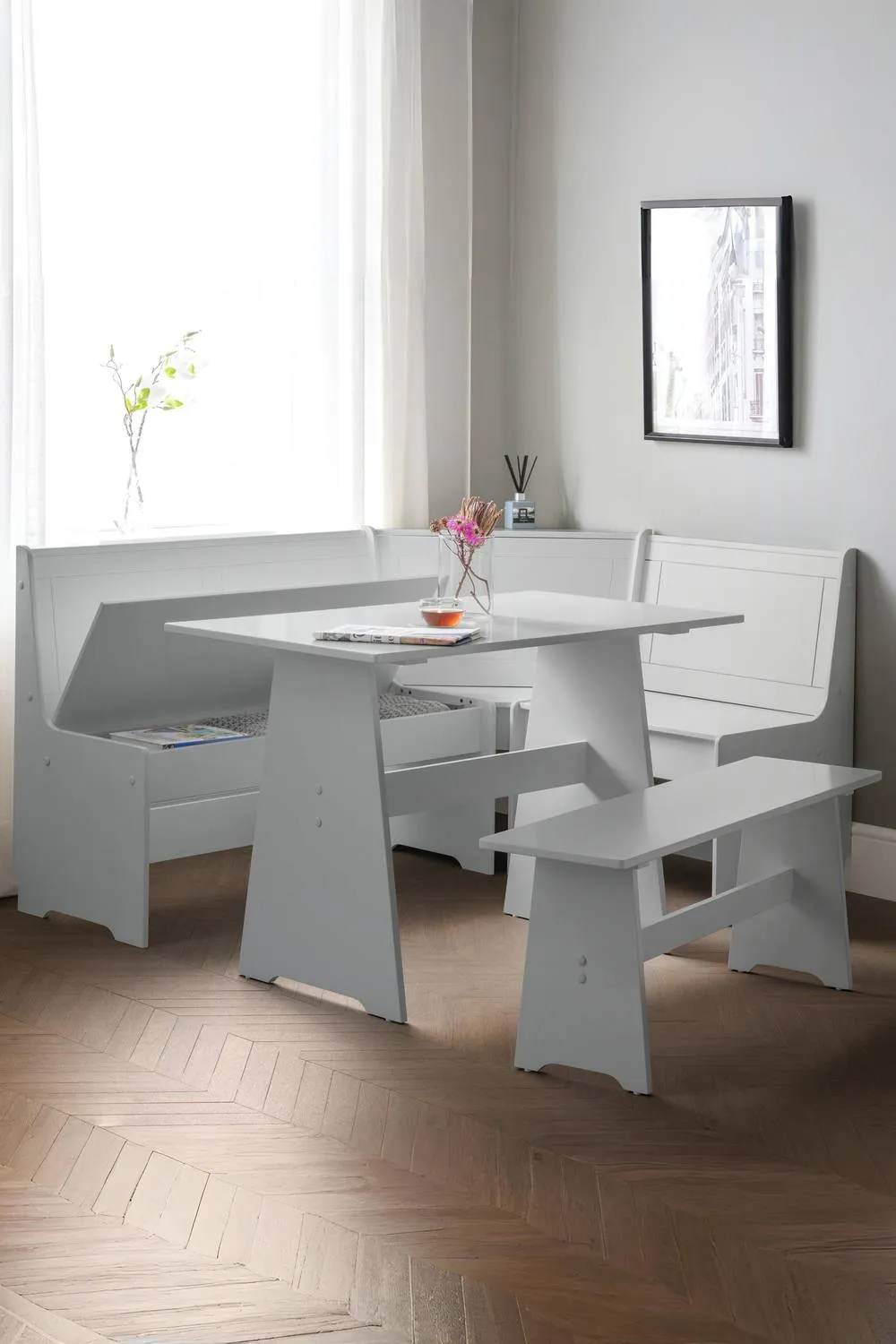 Julian Bowen Newport Corner 5 Seater Dining Set with Storage Bench in Grey 2