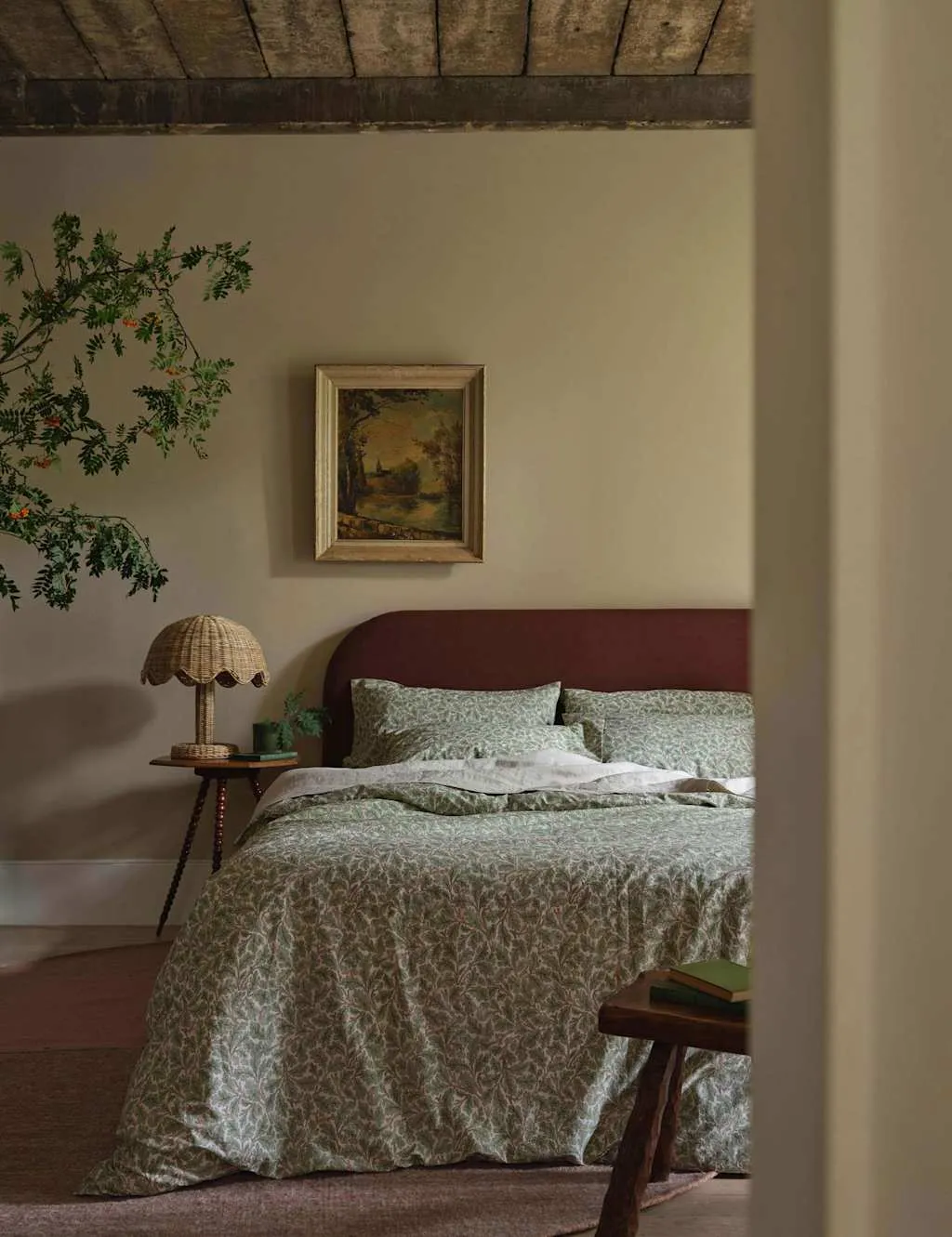 Piglet In Bed Pure Cotton Leaf Print Duvet Cover Green Mix