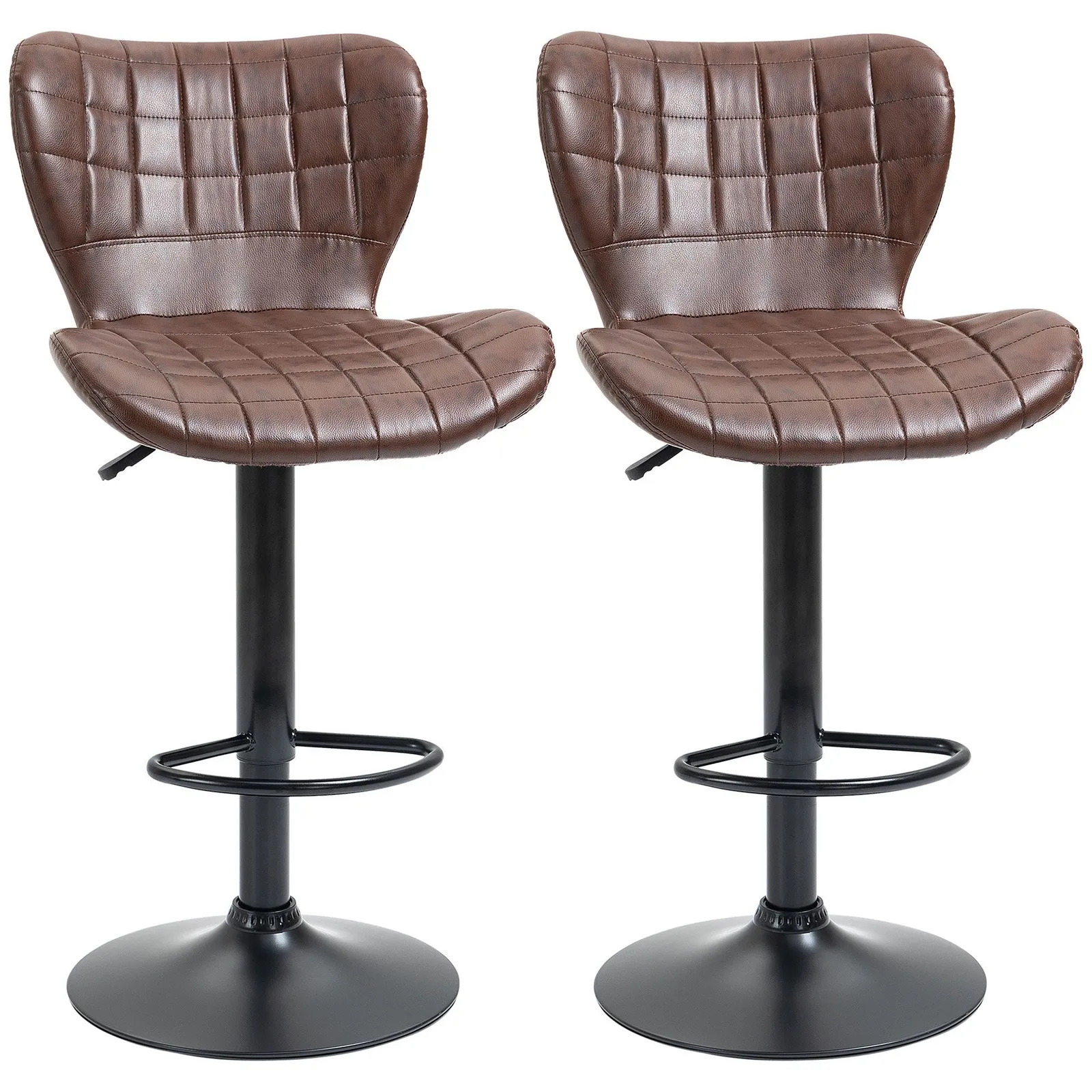 HOMCOM Stools Set of 2 PU Leather Adjustable Height Swivel Bar Chairs w/ Footrest in Brown 2