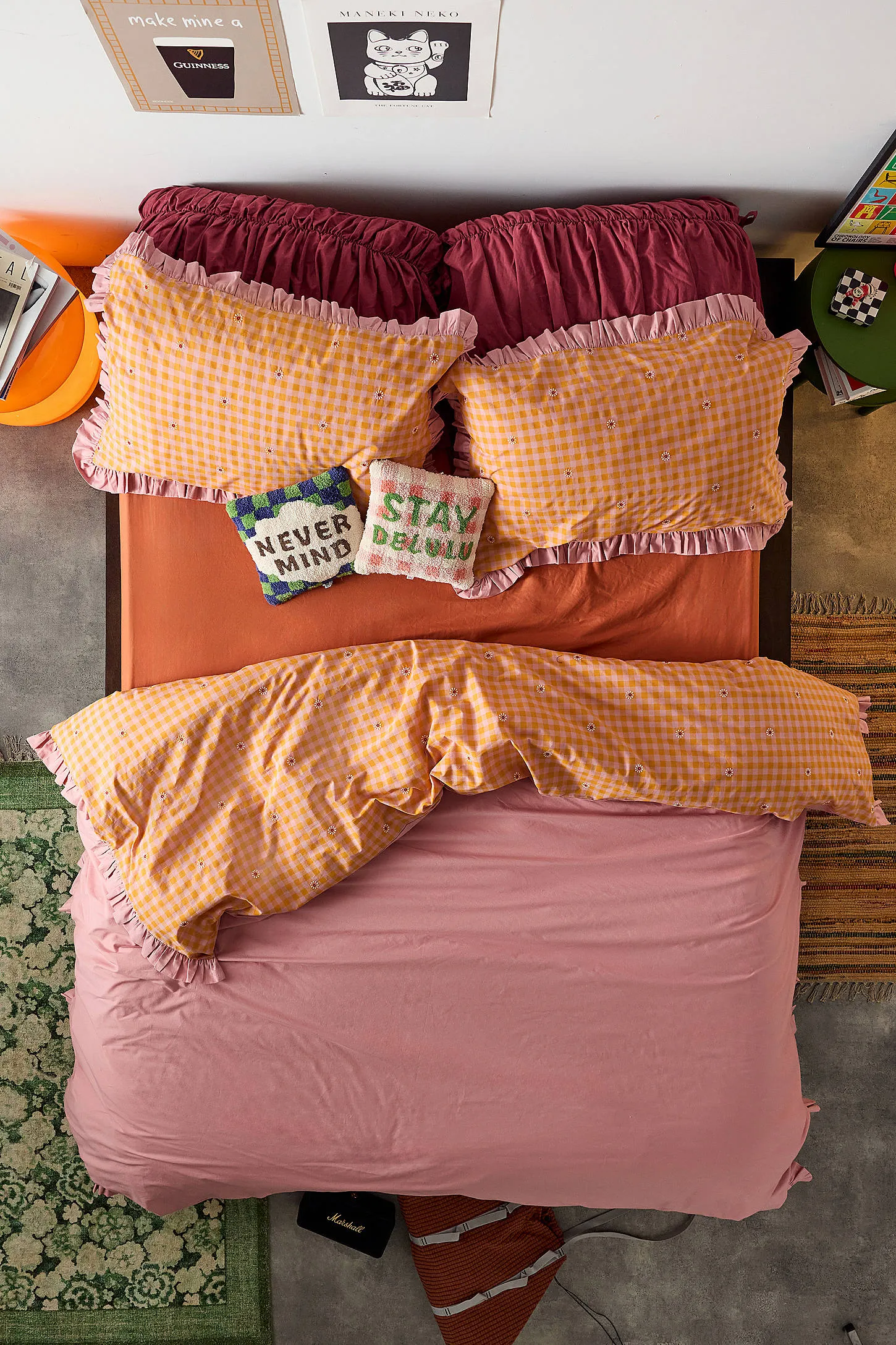 Gingham Embroidered Duvet Set - Orange 4