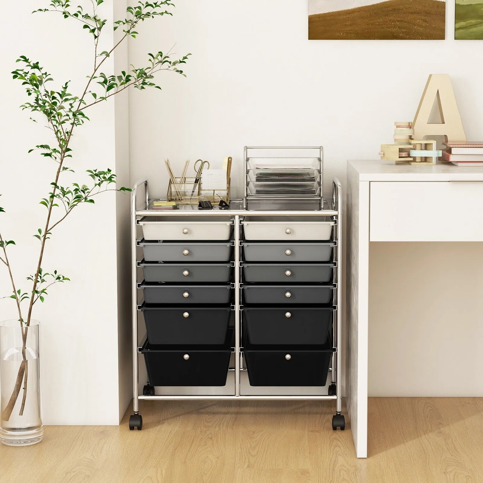 Costway 12 Drawer Rolling Storage Cart Office Lightweight Utility Cart w/Wheels in Black 3
