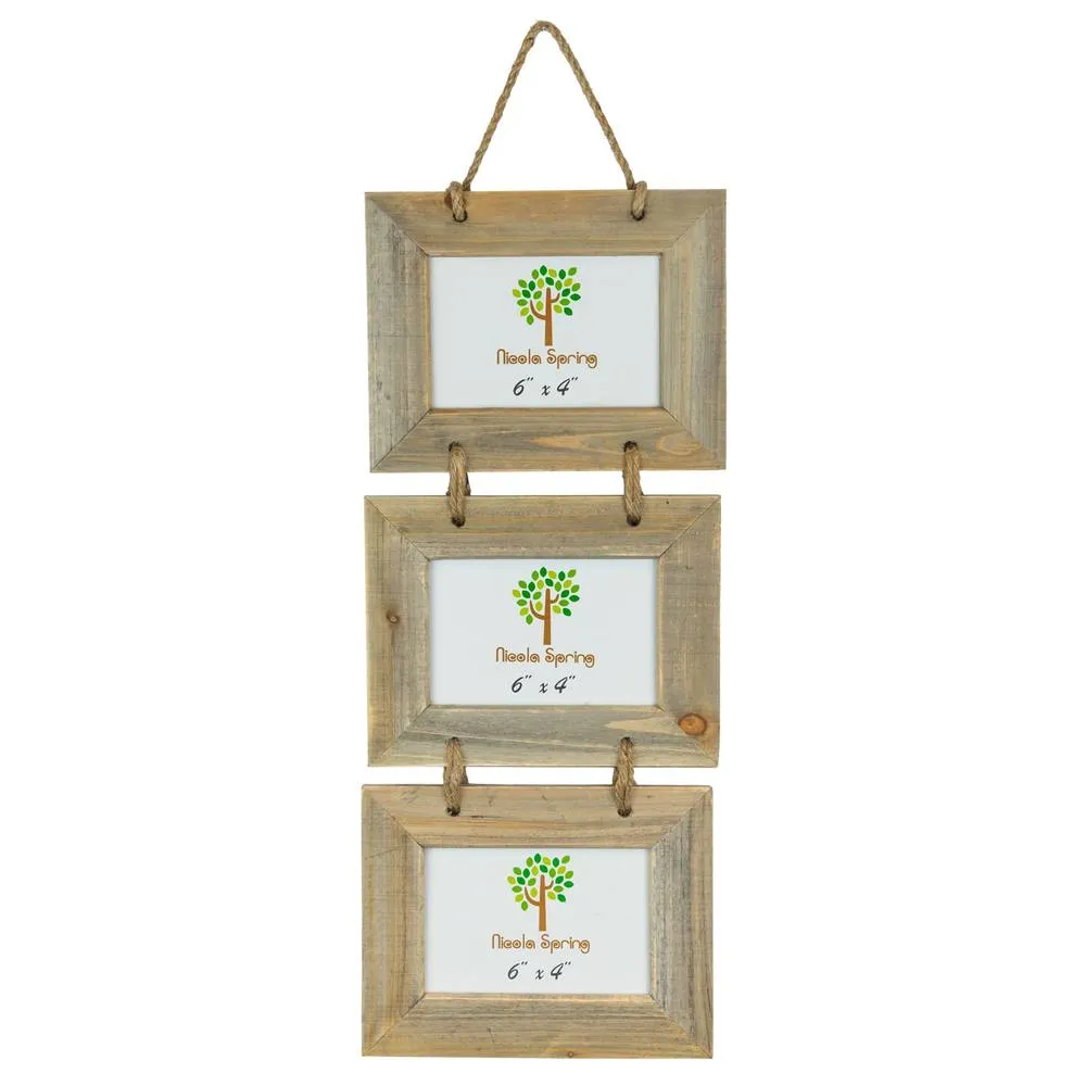 Nicola Spring Rustic Wooden Hanging 3 Photo Frame - 6 x 4" in Natural