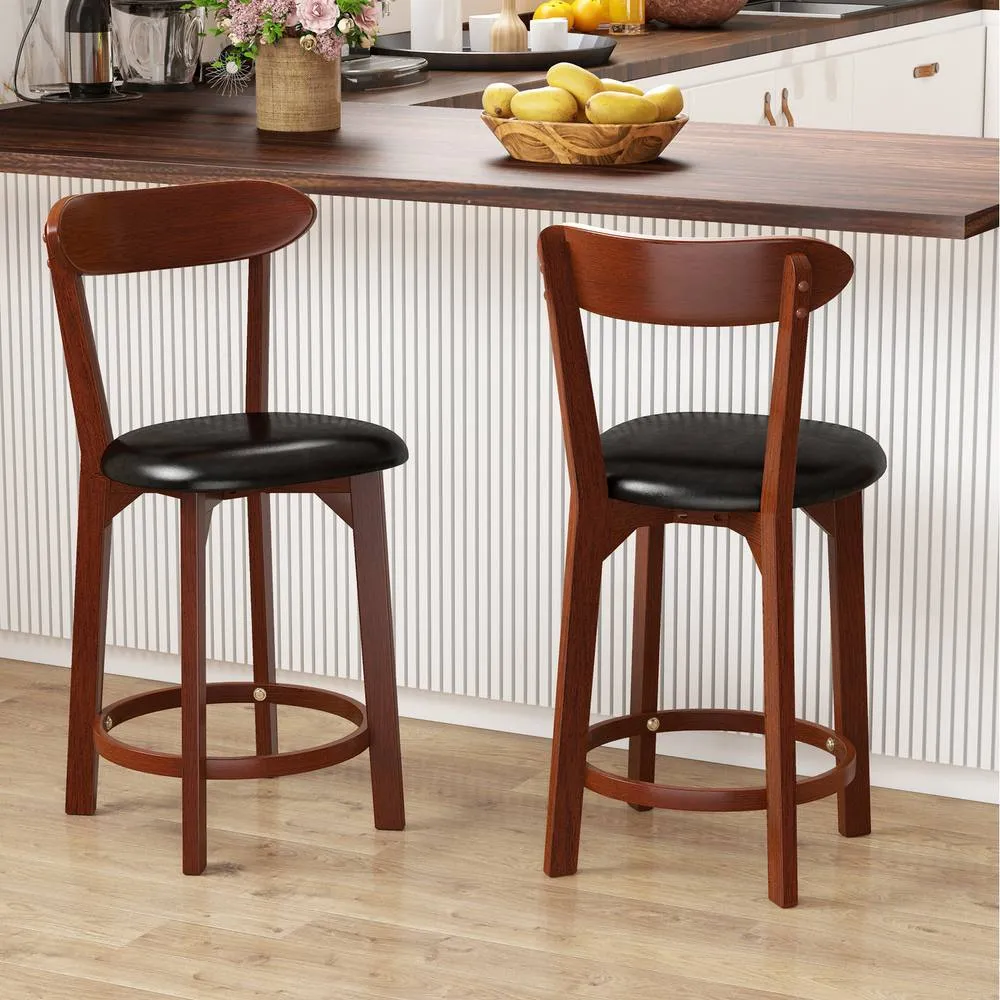Costway Bar Stool Set of 2 60cm Barstools w/ Curved Backrest-Walnut in Brown