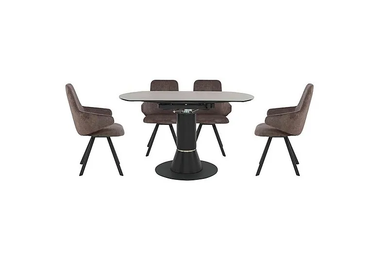 Enterprise Round Extending Dining Table and 4 Swivel Dining Arm Chairs Set