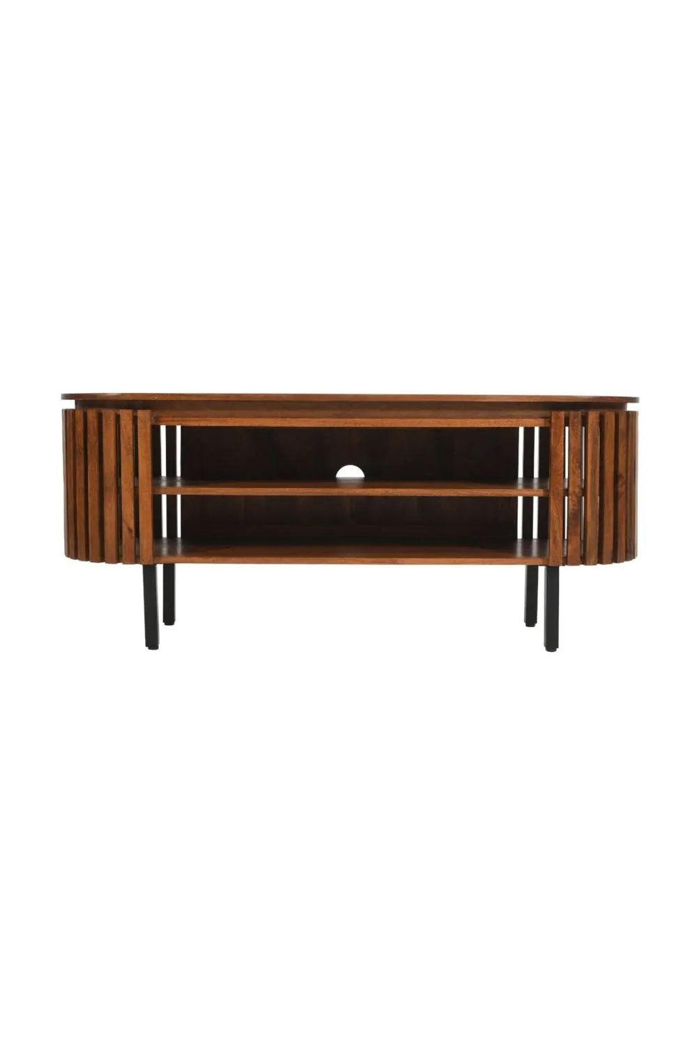 IH Design Tackley Mango Wood Oval Slat TV Cabinet Up to 55 Inches in Brown 2