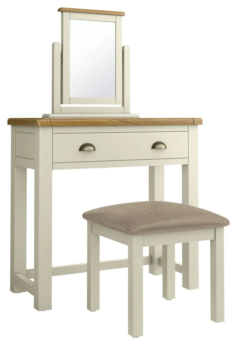 Habitat Kent Dressing Table, Stool Mirror - Cream/Oak
