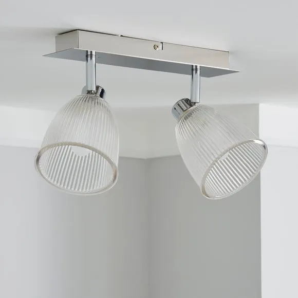 Bremont 2 Light Ribbed Glass Bathroom Semi Flush Spotlight Bar 2