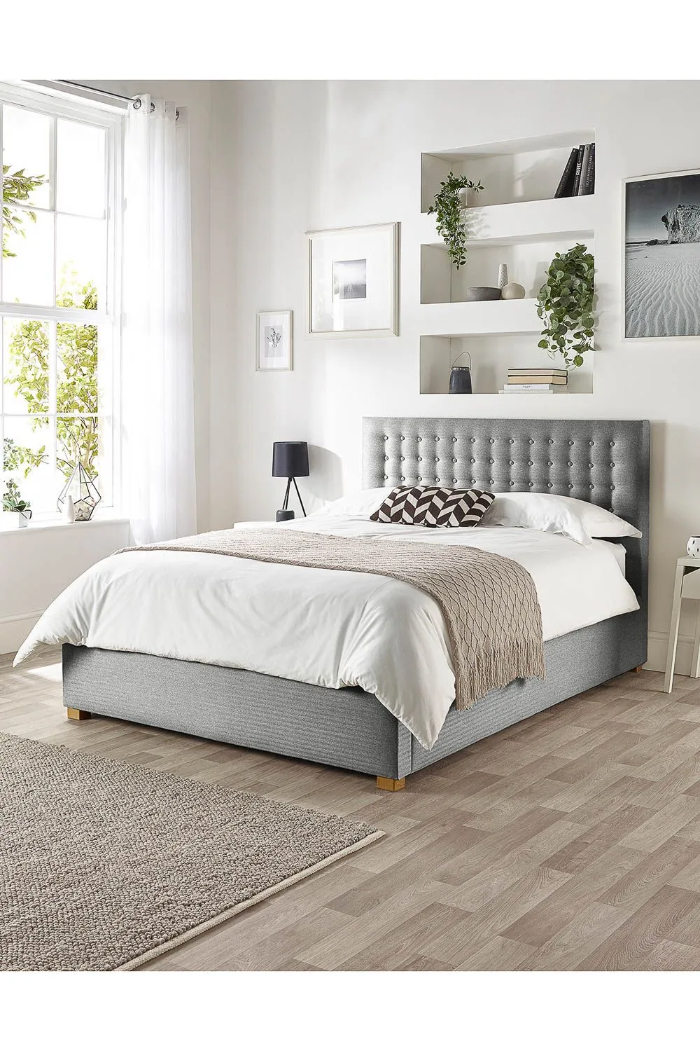 Catherine Lansfield Opulence Ottoman Storage Bed in Saxon Twill Fabric, Custom Made in Grey 4