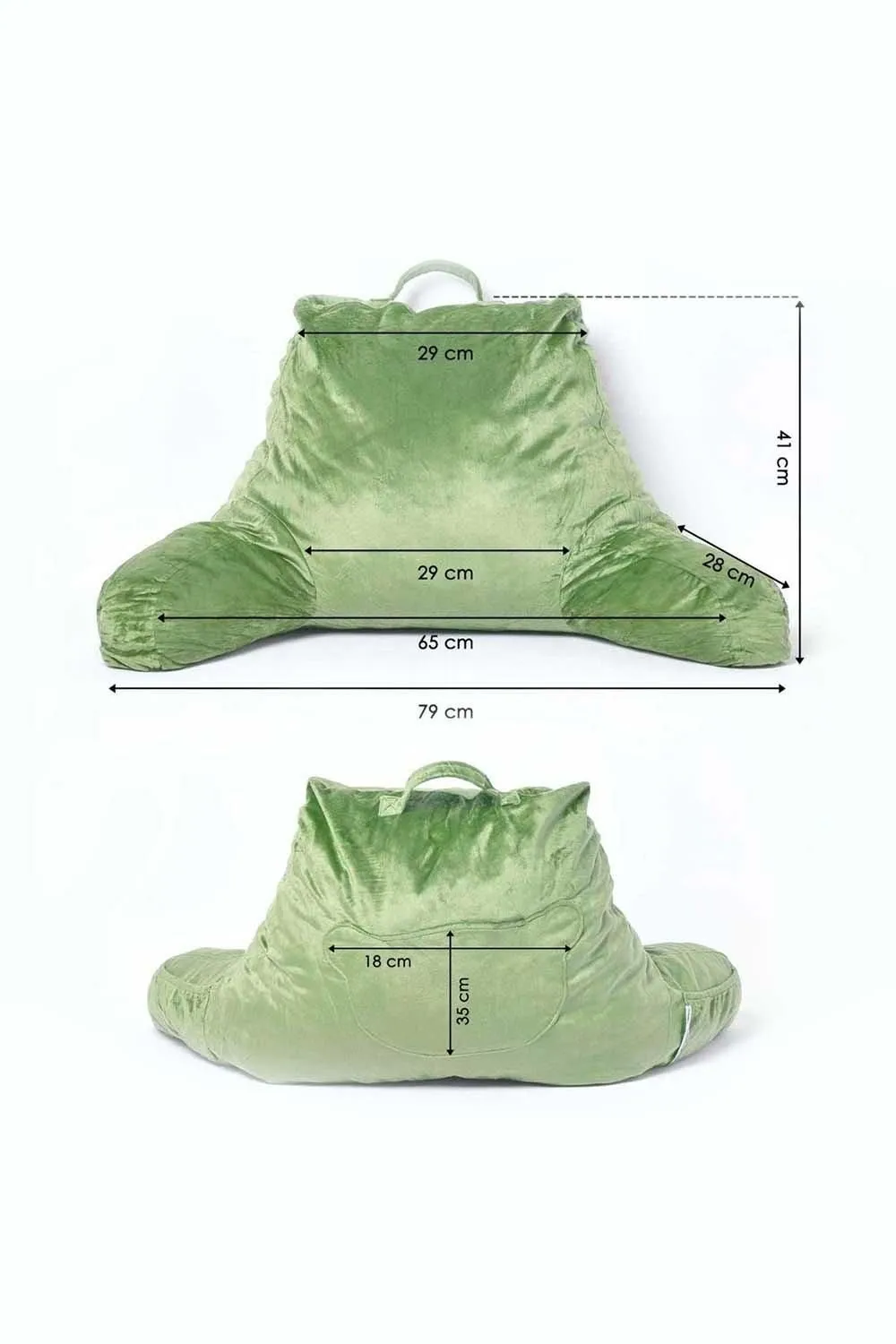 Homescapes Reading Pillow Memory Foam Filling & Velvet Cover, Large in Green 6