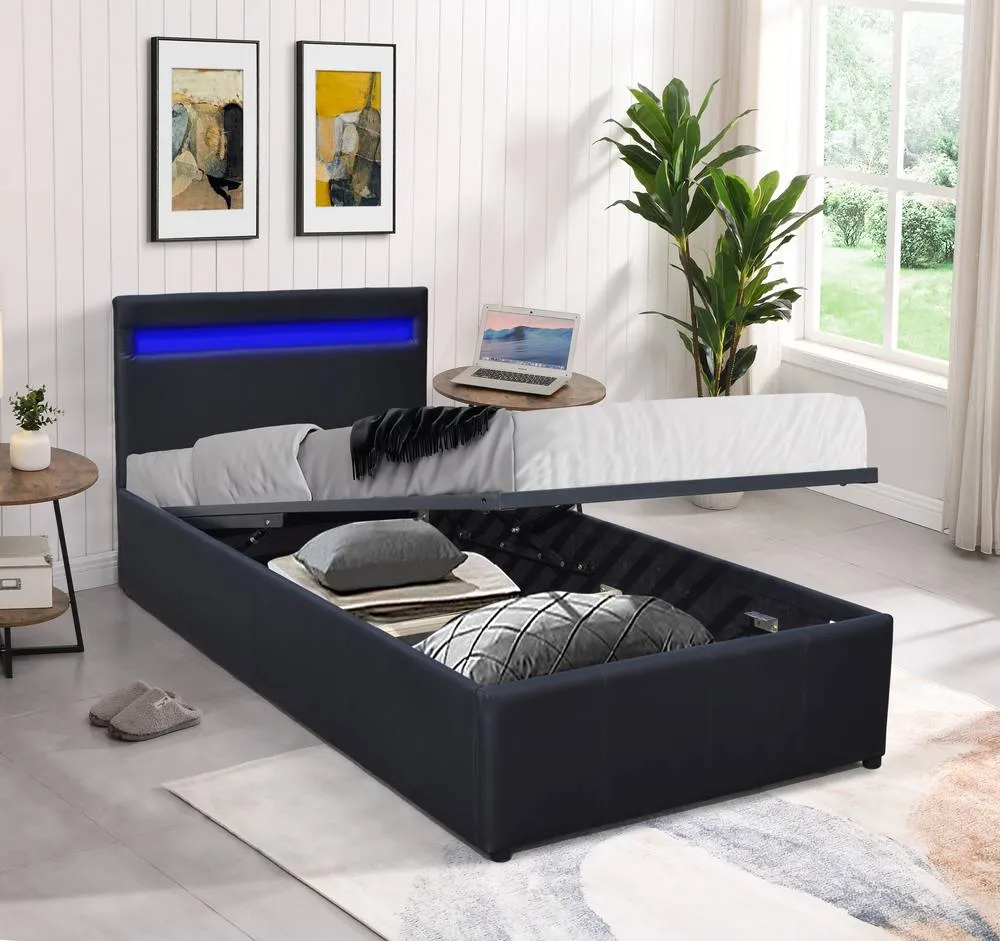 Comfy Living Ltd Faux Leather Modern Gas Lift Ottoman Bed Frame With LED in Black 2