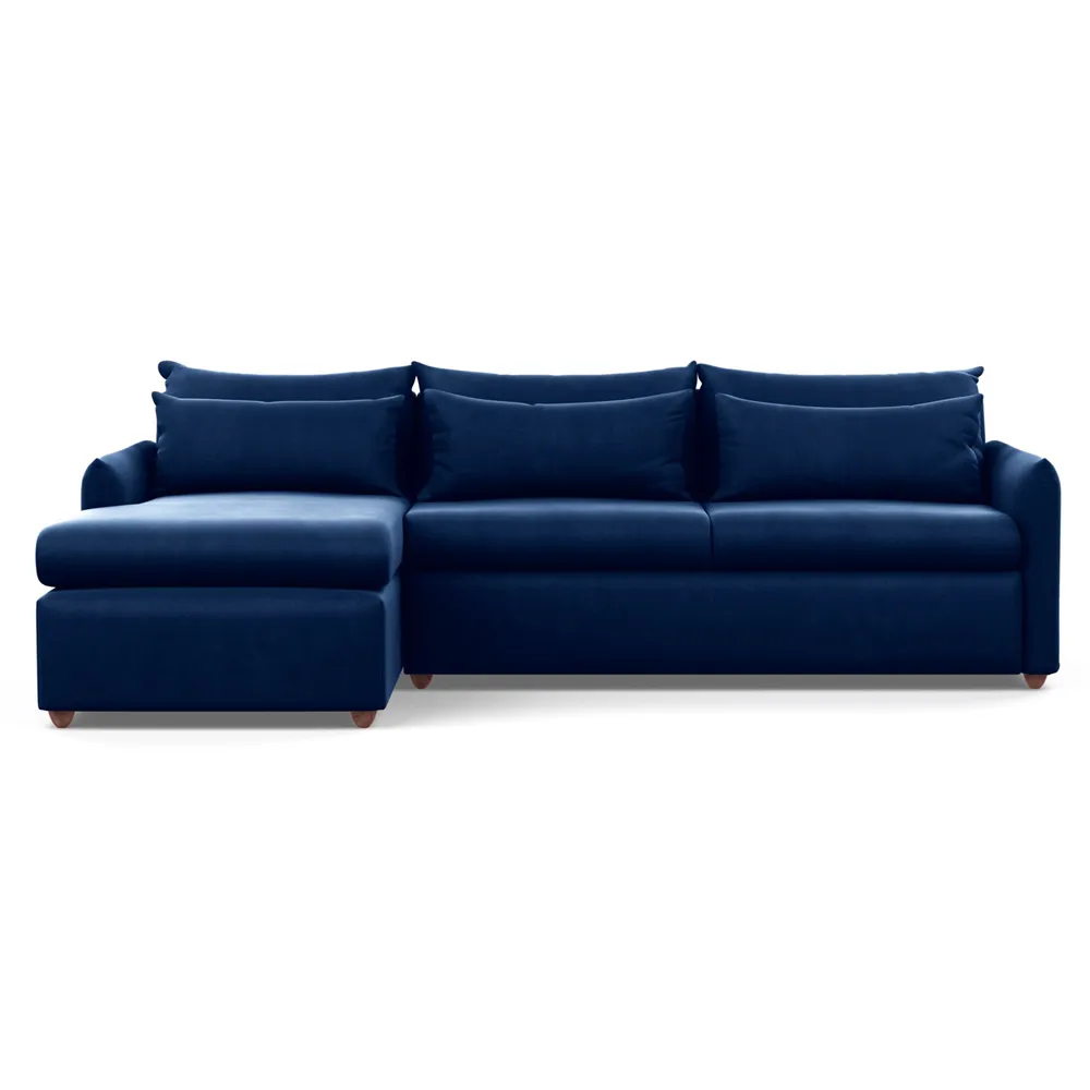 Heal's Pillow Large Left Hand Corner Chaise Velvet Midnight Chestnut Stain