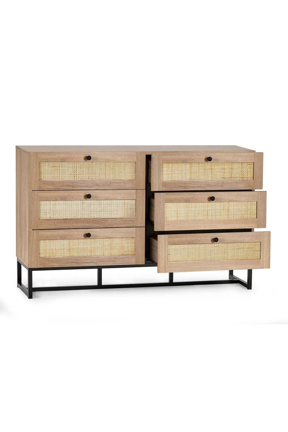 Julian Bowen Padstow Rattan 6 Drawer Wide Chest in Light Oak 4