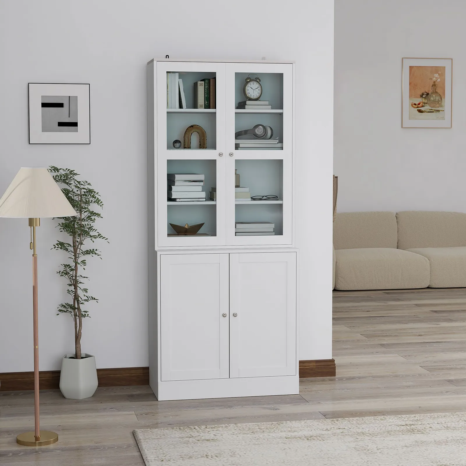 HOMCOM Modern Bookcase, Display Storage Cabinet with Adjustable Shelves in White