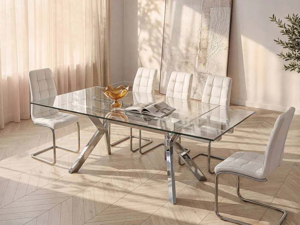 Vente-unique Extendable Dining Table - Tempered Glass & Metal - 6 To 8 Seats in Clear 3
