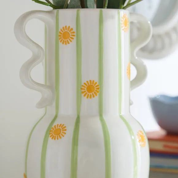 Sunshine Striped Ceramic Vase with Handles 2