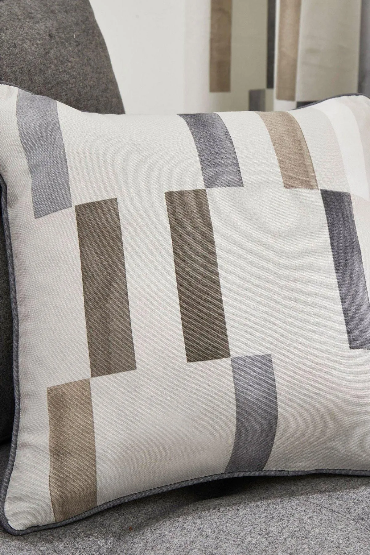 Fusion 'Oakland' Abstract Geo Print Filled Cushion 100% Cotton in Natural