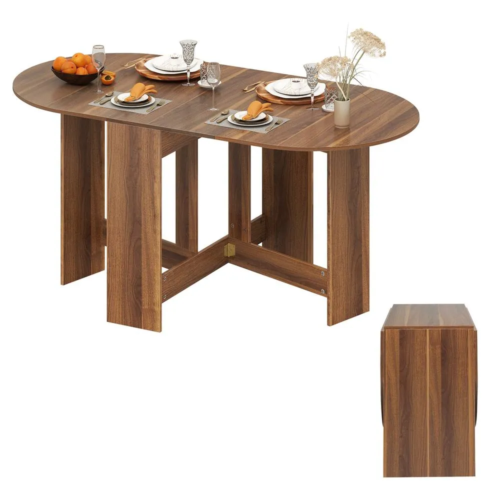 Costway Folding Dining Table 3-in-1 Drop Leaf Table Expandable Writing Desk in Brown