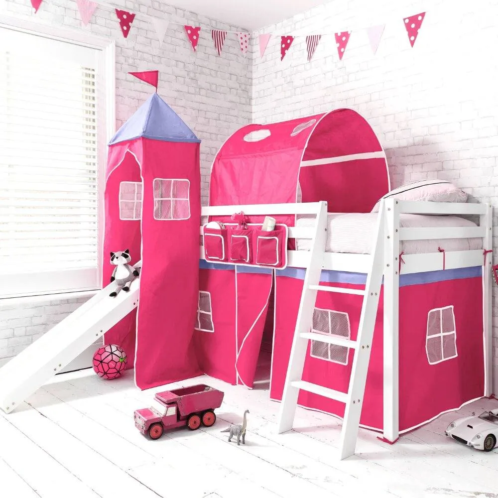 Nöa and Nani Moro Cabin Bed Midsleeper with Slide & Pretty Pink Package in White