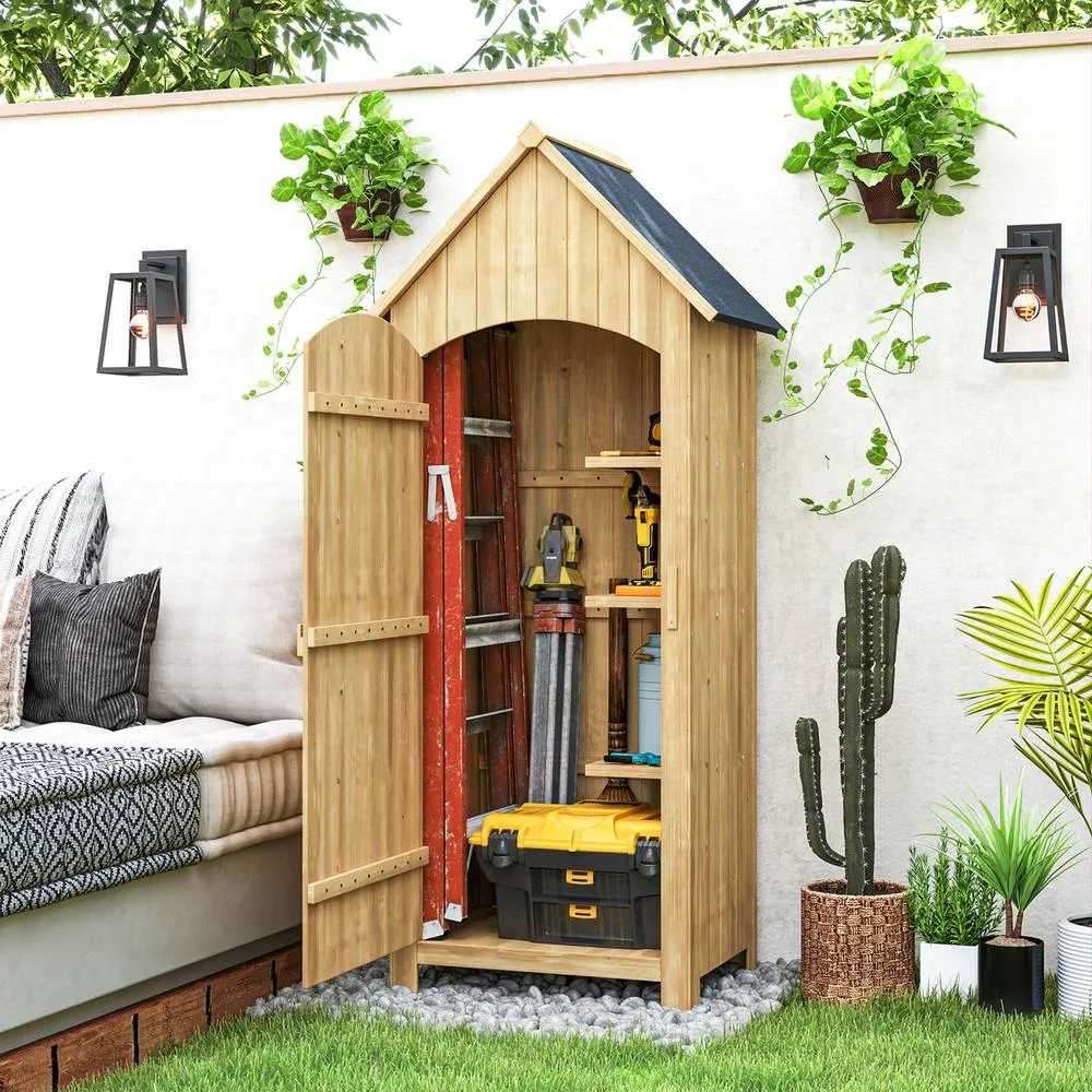 OUTSUNNY Wooden Small Garden Shed with 3 Shelves & Tilt Roof in Natural