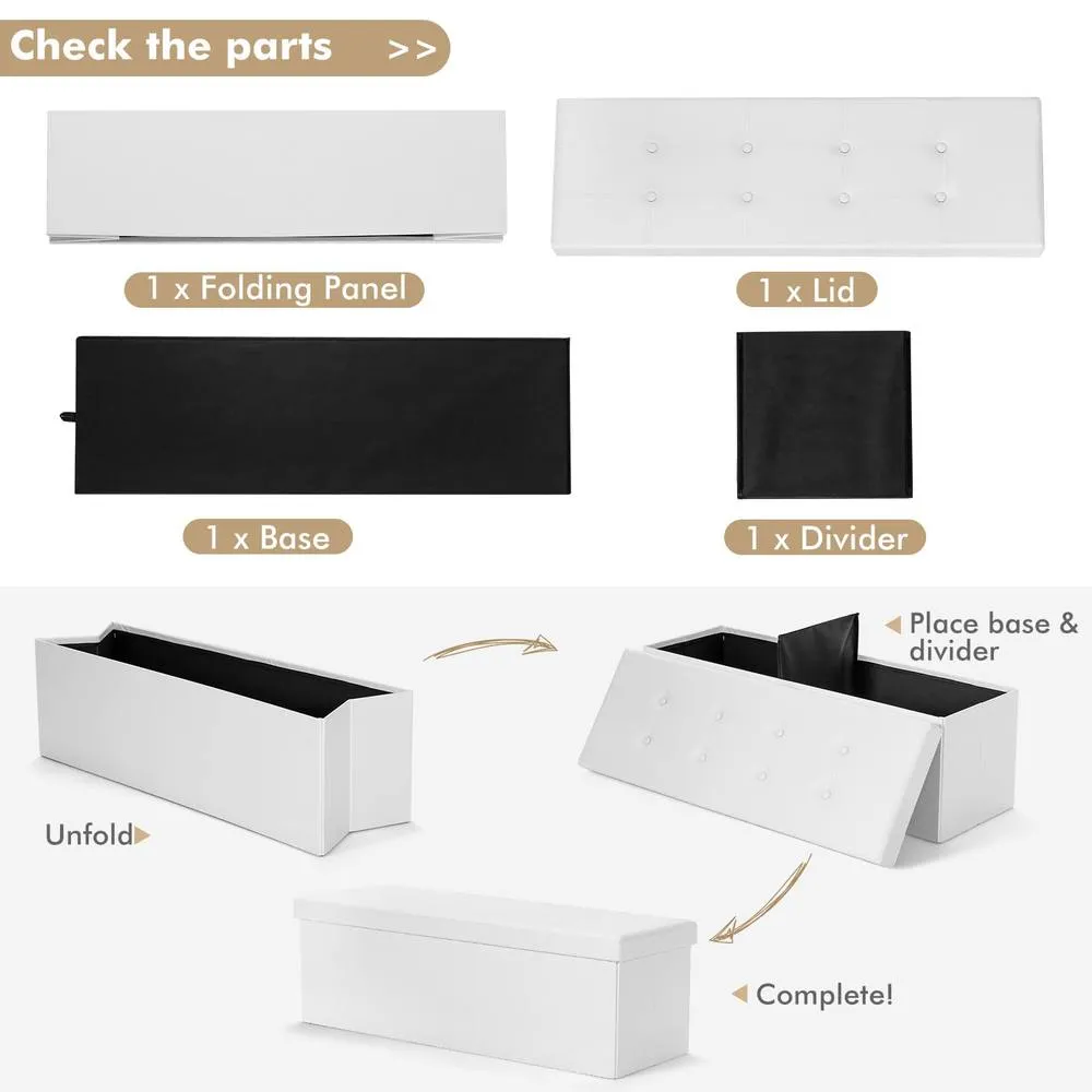Costway Foldable Storage Ottoman Bench Large Storage Chest with Divider in White 4